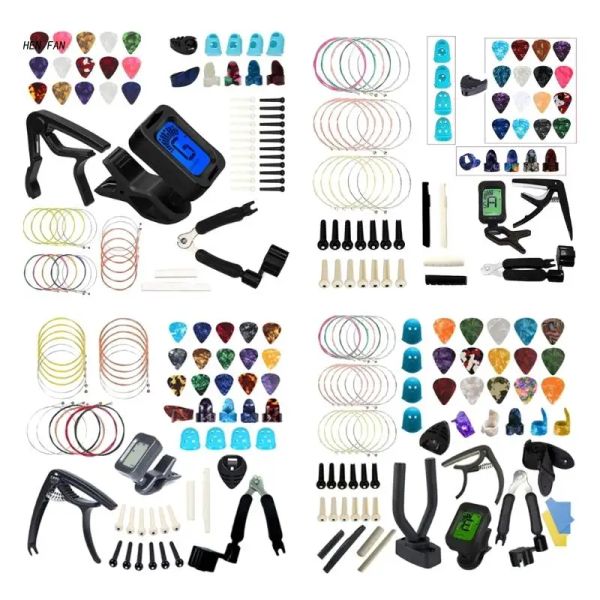 Kabel M89D Gitarrenzubehör Kit Gitarren -Tools mit Gitarrenstrings, Brückenstiften, Nüssen, Tuner, Capo, Picks, Fingerspitzenschützern