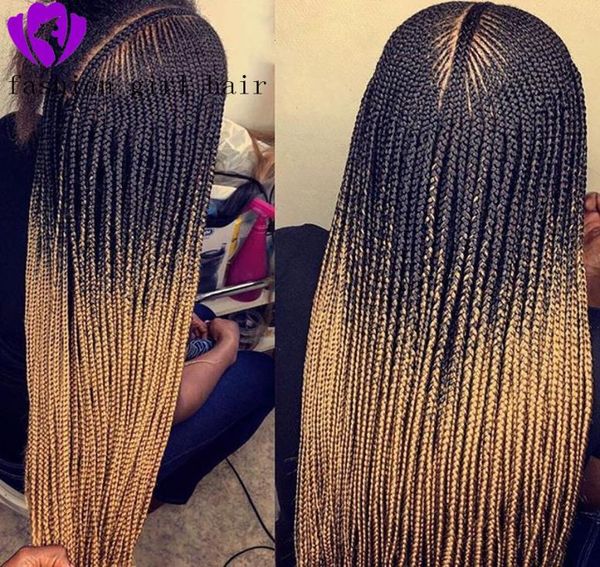 Mirco Fraided Box Box Braids Wig Средняя часть Синтетические кружевные передние парики для американских чернокожих женщин Long Ombre Brown Wig2379831