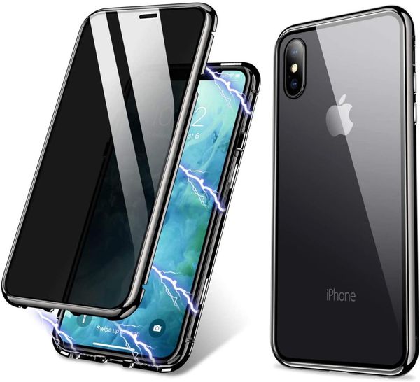 Adsorção magnética Caixa de pára -choques de metal à prova de choque Anti -espião Privacidade Protetor de tela de vidro temperado para iPhone 11 Pro Max iPhone x X4209322