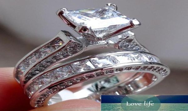 2pcslot Silver Double Big Rings Set impegno per donna uomo zirconia cubica anello di zirconia femmina ladies party wedding gioiello fattore7700198