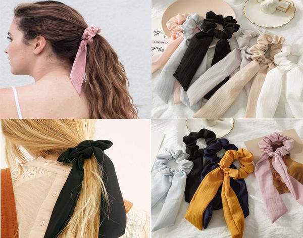 Bohe Stripe Solid Ribbon Scrunchies Mulheres elásticas faixas de cabelo cachecol laços de corda rabo de cavalo Girls3066594