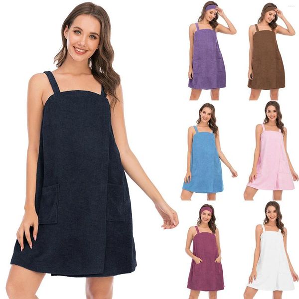 Heimkleidung Sommer Feste Farbe Bademantel Hosentender Frauen Nachthemd mit Taschen Bad Dusche Kleid Schönheit Salon Handtuch Homewear Robe