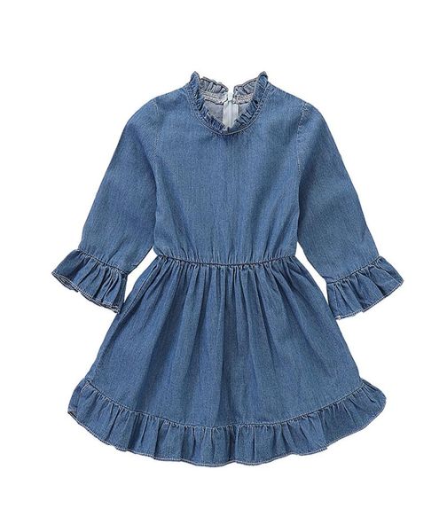 Ins маленькие девочки джинсовая платье весна осенние дети рюша рукав рукав для принцессы платье модная бутика детская одежда C56499992084