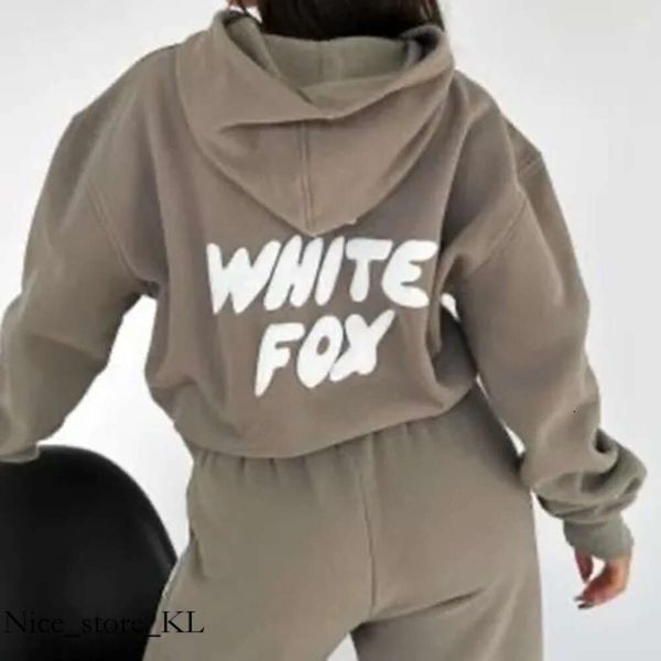 White Foxx Hoodie Womens Designer Designer Libro Stampato Lettera a 2 pezzi Cowl Neck Long Bianco Bianco White Sleeve e pantaloni Set di tuta da binari Whitefox Tracksuit 654