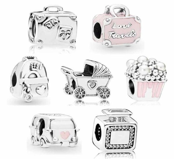 925 Pramma per bambini originale in argento in argento sterling con perle popcorn da viaggio in cristallo perle perle per perle di perle Accessori per gioielli fai -da -te braccialetti Bracciale 1231663