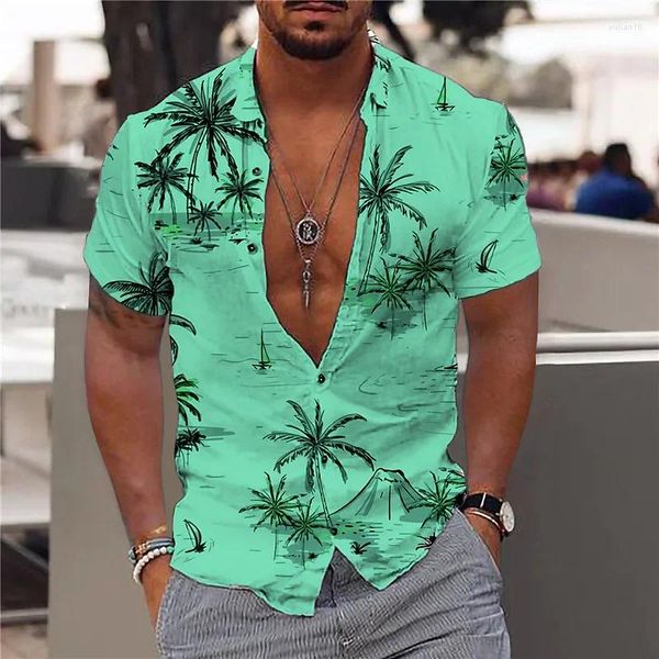 Camisas casuais masculinas 2024 Hawaiian 3D Print Shirt Floral Mens para manga curta Summer Beach Holiday Top Tee de grandes dimensões Roupas