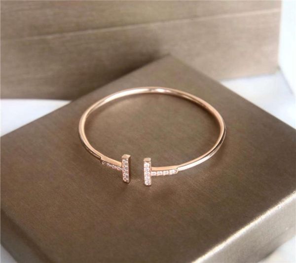 Diamante duplo t abre de cobre aberto boquete clássico de pulseira de pulseira com temperamento feminino e pedra preciosa simples nai9192939
