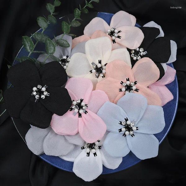Dekorative Blumen 5pcs 10 cm handgefertigtes Perlen fünf Blütenblumen Seiden Chiffon Stoff Hochzeit Kleid Home Dekoration Haarzubehör DIY