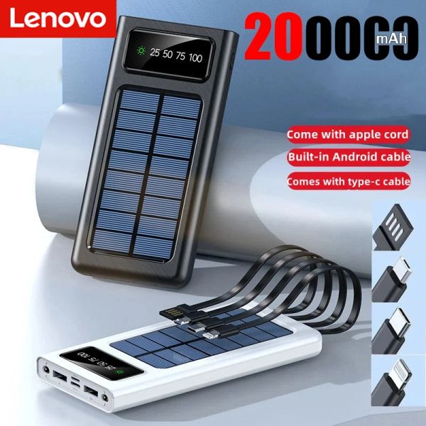 Bankalar Lenovo 200000 MAH Güneş enerjisi şarj bankası Büyük kapasite çift yönlü hızlı şarj, şarj bankasını şarj etmek için kablo freeshipping