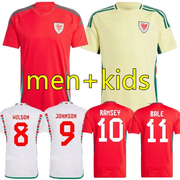 2024 Maglie da calcio del Galles James Bale 24 25 uomini Kit Kit Kit Welsh Shirts da calcio Johnson N.Williams Rodon T.Roberts Cabango Levitt Moore Thomas