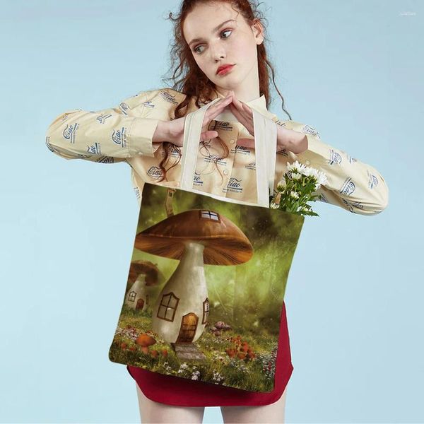 SASSE SHOPING FANTASY Forest Travel Borse Lady Borsetto entrambe le fiabe riutilizzabili World Mushroom House Casual Canvas Women Borse