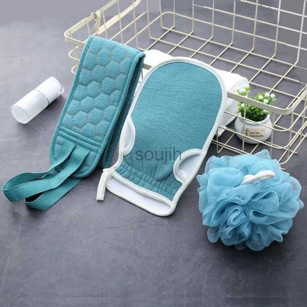 Banyo Araçları Aksesuarlar 3pcs Vücut Scrubber Set Banyo Torulcusu Duş Fırçası Eksfoliye Exfoliating Scrub Sünger Eksfoliator Geri Masaj Ölü Cilt Çıkarma Banyo Araçları 240413