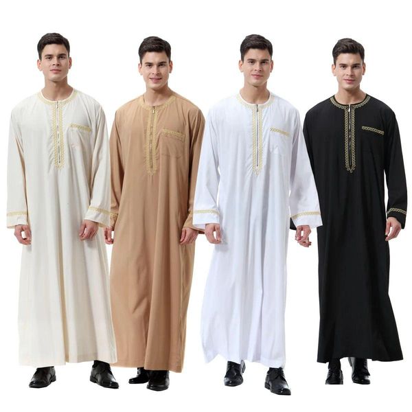 Ethnische Kleidung Abaya Muslimische Männer Islam Kleider Mode Kaftan Pakistan Caftans Arabien Jubba Thobe Marokkaner Dubai Musman Black Drop de Otpxh