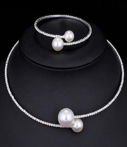 Braut Halskette und Armbänder Accessoires Hochzeit Schmucksets Strass Pearl Formal Bräute Zubehör Armreifen Manschetten Armband N2901118