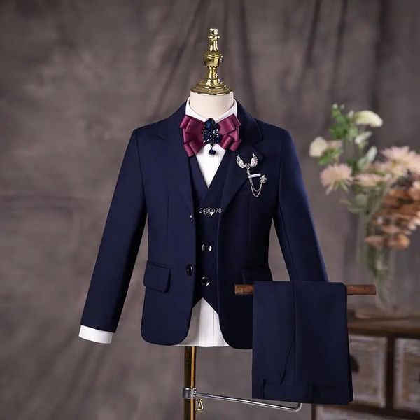 FLOR BOYS BOYS Navy Blue Wedding Suit de Crianças Pógraneo Conjunto de Aniversário Teenager Tuxedo Dresses Crianças Formatura Formação 240401