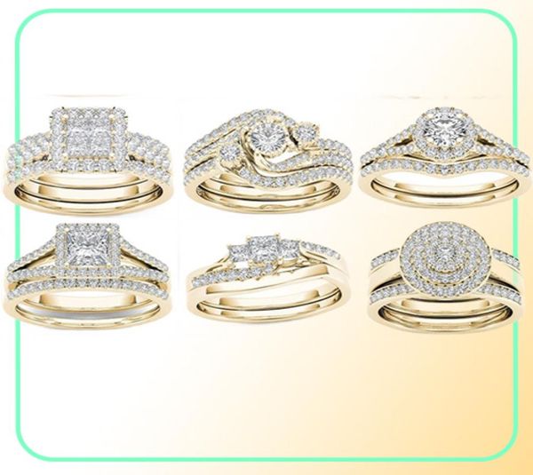 Crystal Female Big Zircon Stone Ring Set Fashion Gold Silver Bridal Wedding Prans for Women Promise Love Engagement Ring6209796