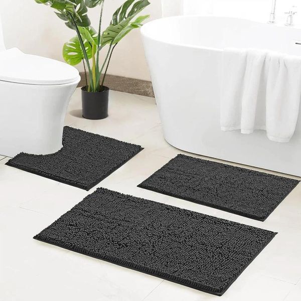 Badmatten Luxus Chenille Set 3 Stück weiche Plüsch Anti-Rutsch-Teppich U-förmige Toilettenmatte Kit Badezimmer super saugfähig