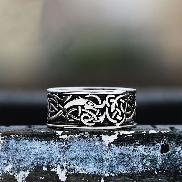 Vintage Viking Valknut Ring Nordic Dragon Pattern Rings for Men Fashion Amulet Jewelry Gifts