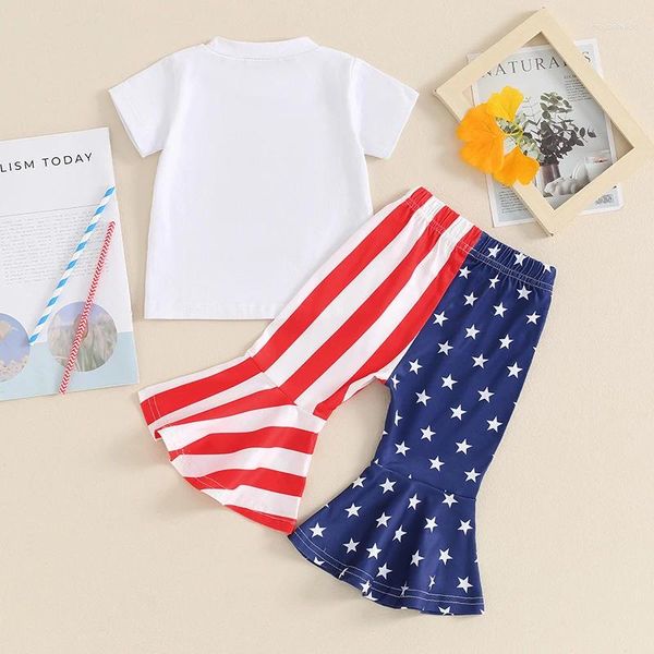 Kleidungssets Kleinkind Baby Mädchen 4. Juli Outfit Kurzarm Brief Print T-Shirt Stripe Star Flare Hosen Patriotische Kleidung