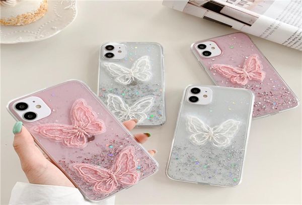 3D niedliche Glitzer Stickerei Butterfly Hülle für iPhone 12 11 Promax 12pro 12Mini X XS XR 6 7 8 Plus SE 20 Bling Soft Phone Cover1658230