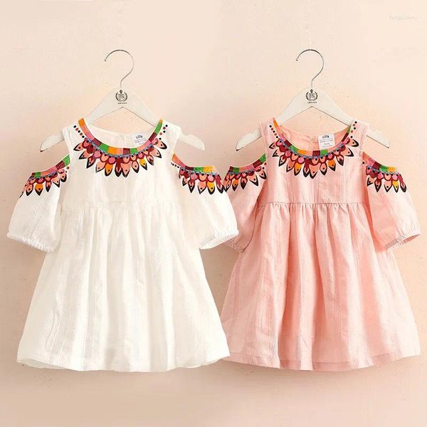 Vestidos de menina 2024 3 4 5 6 7 8 9 10 anos Crianças embrulham o algodão Princesa Vestido de verão sem ombro para crianças meninas