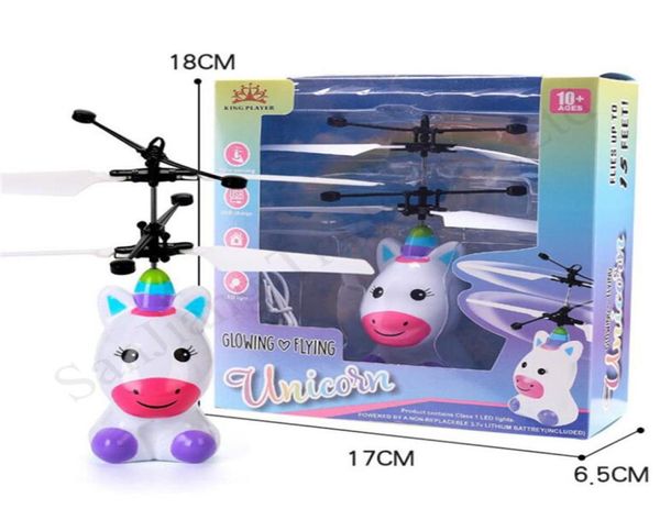 LED Flying Toys Electronic Unicorn Dinosaurier Roboter Hubschrauber Kinder Infrarot Induktion Flugzeug Fernbedienung Cartoon Bauer GI1065885