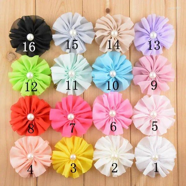 Flores decorativas 30pcs 7cm Chiffon Flower for Kid Head Band Diy Craft pode escolher cores (HMF-40)