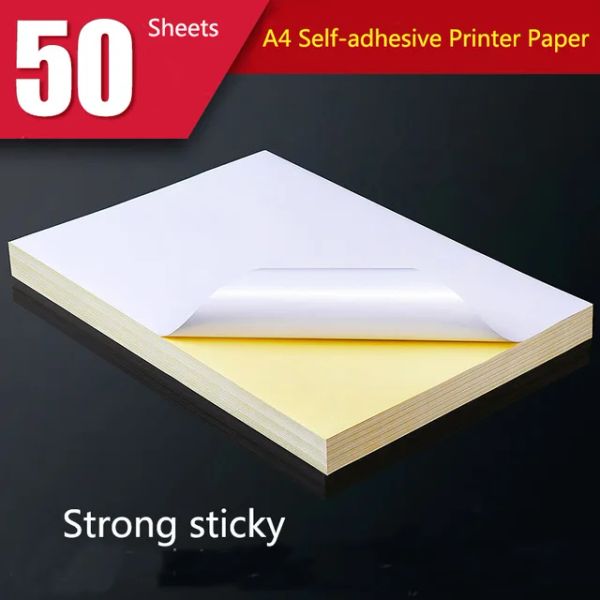 Papel 50 folhas A4 White Adesivo Self adesivo Rótulo Folha de papel de superfície fosca para papel de a jato de a jato de tinta a laser papel artesanal