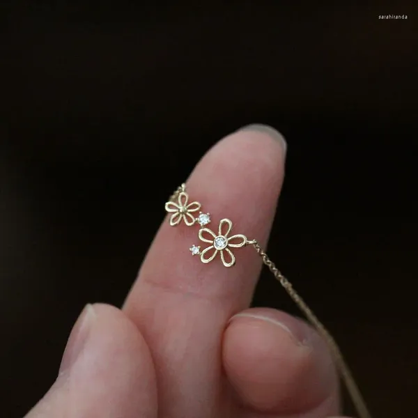 Подвесные ожерелья мода два маленького цветочного ожерелья женский золотой цвет простой цепь циркона