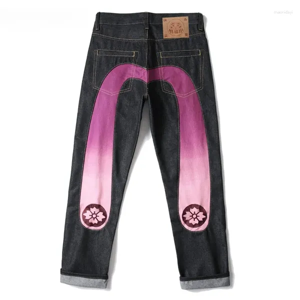 Jeans femminile ventage lavato stampato per abbigliamento da strada a gamba larga da uomo Y2K Streetwear in cotone aderente