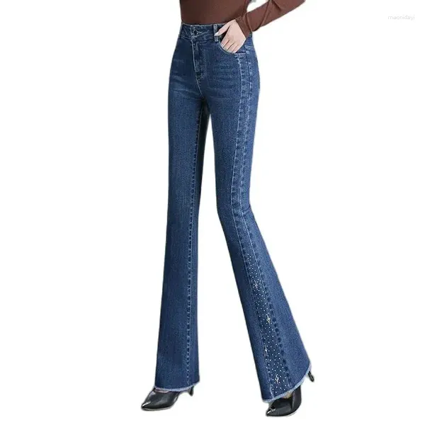 Jeans feminino Spring Autumn Mulheres coreanas de cintura alta algodão calça de perna larga Moda Moda Moda Treme Cowboy Flare Troushers fêmea feminina