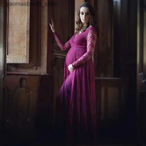 Mutterschaftskleider schwangere Frauenfotografie Requisiten Maxi Kleidung Spitzenkleid Muster Aufnahme Fotos Sommer M-3xl Q240413