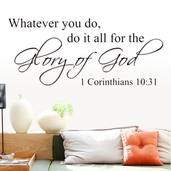 Faça o que você fizer para a glória de Deus, adesivo de parede cristã religiosa decoração de decoração de casa mural