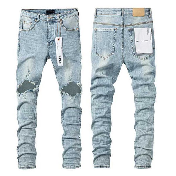 Purple Brand Jeans Men Fashion Trend Hip-Hop Hole Personalidade Americana Estilo Stretch Skinny Fit Streetwear