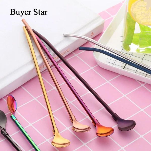 İçme Pipetler Alıcı Star 4pcs/Lot Paslanmaz Çelik 1 Fırça Yeniden Kullanılabilir Bükülmüş Filtre Saman Metal İçecek Yerba Mate Çay Bar Aksesuar