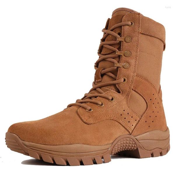 Fitness Shoes Brown Leather Zipper Botas de Treinamento de Combate Mens Exército Fãs de Caminhamento ao ar livre Campo de desgaste de desgaste Militar tático não deslizante