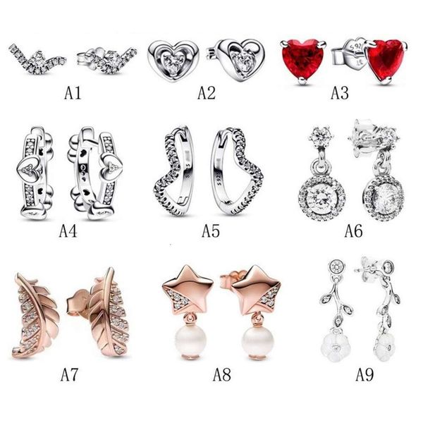Designerschmuck Pandoras Ohrring S925 reine silberne Ohrringe mit wellenförmigen Ohrringen Love Pearls Star Ohrringe und modische Accessoires