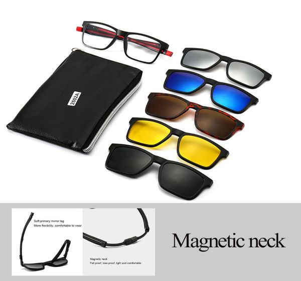 Unisex-Brille Retro-Sonnenbrille mit 5 PCs austauschbaren Objektiven für Männer Frauen Unzerbrechlich Rahmen Clip-on UV-Schutz Sun6435224