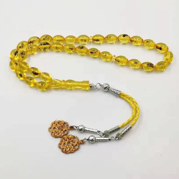 Insetto reale giallo Tasbih islam rosario musulmano braccialetto dorato eid regalo 33 perle di preghiera uomo misbaha insetto gioielli di moda tacchino 240408