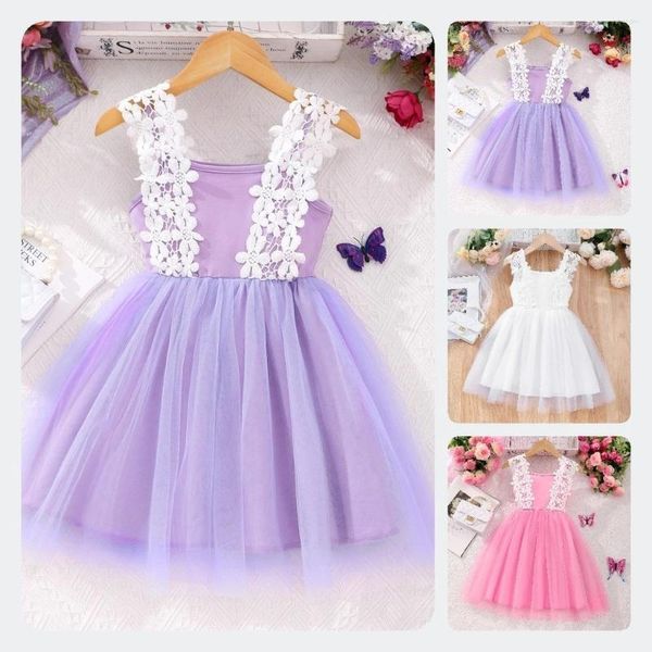 Mädchenkleiderkleid für Kinder Kleidung Sommergurt 3-7 Jahre Urlaub Casual Weiches florle lila Geburtstagsfeier Chiffon Baby Tutu