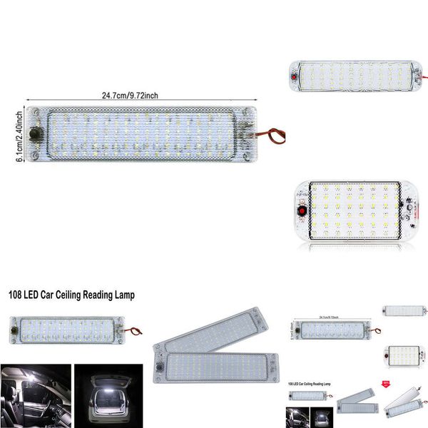 Yeni 108led Panel Hafif Araba İç Kıyamet Okuma lambası Van Kamyonu için Yüksek Brighess Kabin RV Tekne Kampası Işıkları Strip 12V-24V