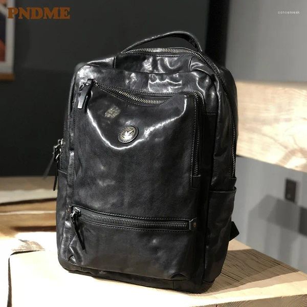 Sırt çantası pndme moda lüks orijinal deri erkek kadın siyah açık seyahat yüksek kaliteli doğal gerçek inek dizüstü çantası