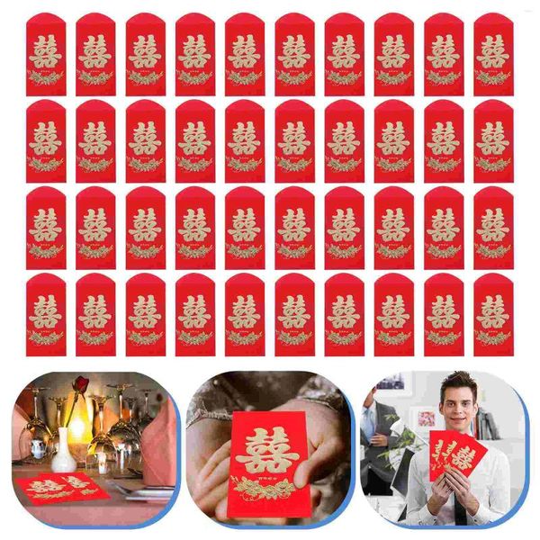 Embrulho de presente 60 PCs Long Double Happiness Red Envelope Money Favores do casamento Pocket Pocket Delicate Hong Bao Chinese Style