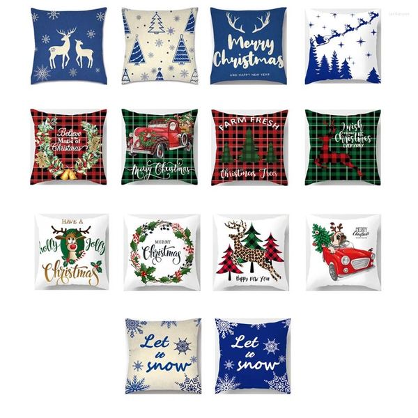 Pillow Christmas Cartoon Elk Tree Capa Decoração de ornamentos do ano decoração