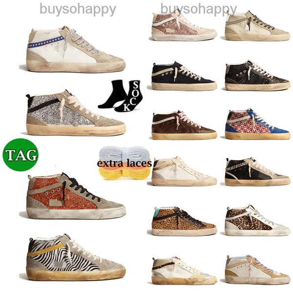 Neue Veröffentlichung Italien Mid Star Slide Schuhe Goldene Mid Slide Star High-Top-Sneakers Frauen Schuhe Fashion Pink-Gold Glitter Klassische Leopard Weiß do alte schmutzige Modes Schuhe