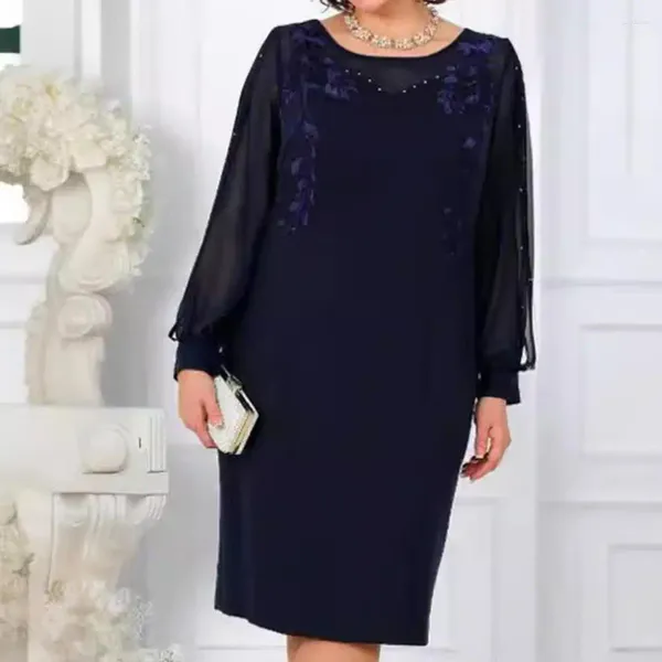 Lässige Kleider Bohemian Style Midi Kleid für Frauen plus Größe elegante A-Linie-Hochzeits-Gastfeier Langarm
