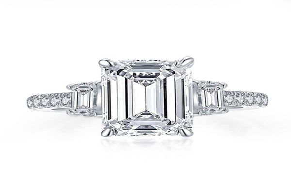 Anelli Anziw 925 Sterling Zilveren 3 Karaat Emerald Cut Engagement Ring Voor Vrouwen 3Steen Gesimuleerde Diamond Wedding Band5677831568727