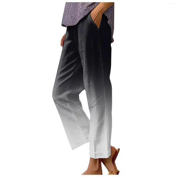 Pantaloni da donna Gradiente Solido Colore solido Dritta caviglia ALTA GUIRA ELASTICA Donna moderna