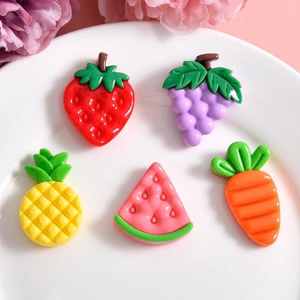 Figurine decorative 10 pezzi Serie di frutta ananas lucida in resina back -cabochons per scrapbook per capelli decorazioni artigianali fai -da -te