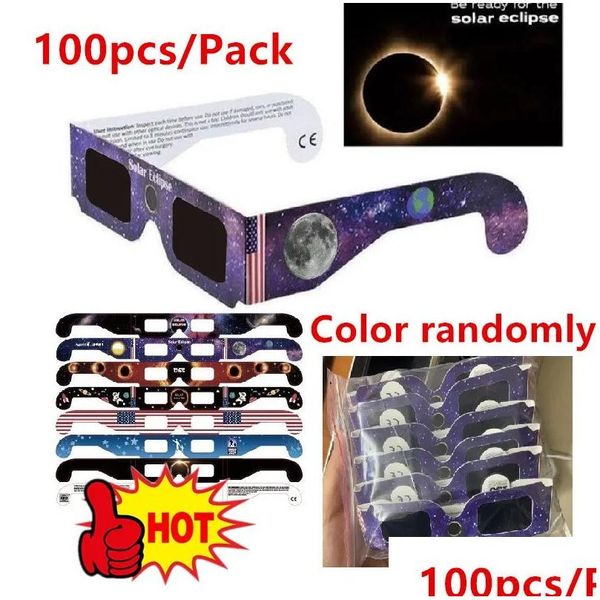 3D Gözlük 100 PCS Güvenli Güneş Eclipse Paper Toplam Gözlem 4/8/ Dış Mekan Anti-UV Görüntüleme 240411 Damla Teslimat Elektroniği Ev O DHKK4